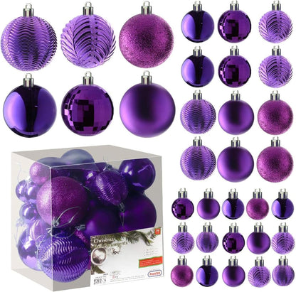  36-Piece Shatterproof Green Christmas Ornaments – 3 Sizes, 6 Styles with Hanging Loops for Tree, Wreath & Holiday Decor