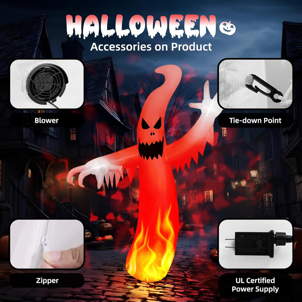 Outdoor Halloween ghost decoration with built-in LED and red disco light effects