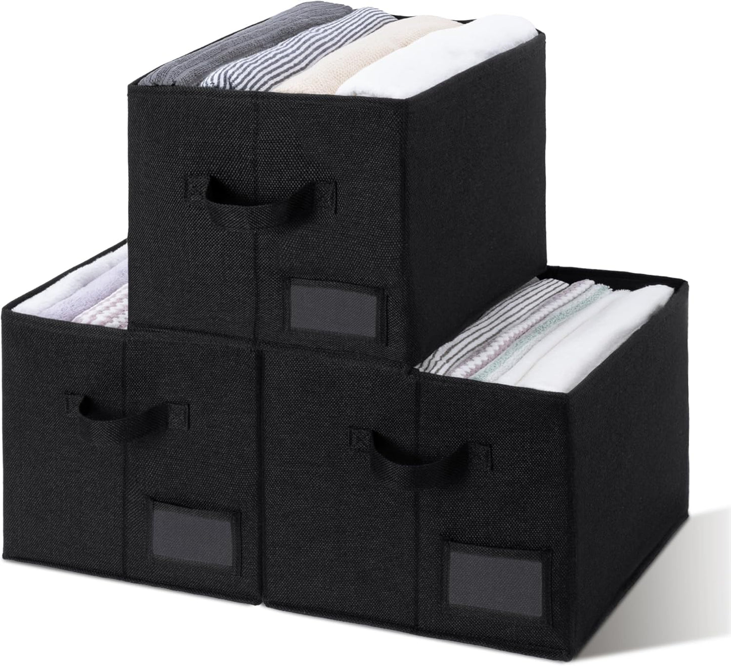 3-Pack Large Fabric Storage Bins with Handles, Collapsible Storage Boxes for Shelves & Closet Organization, Gray