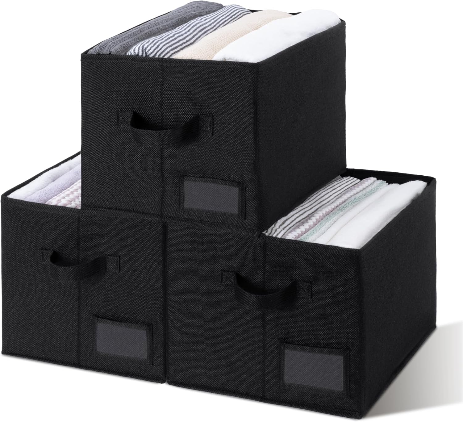 3-Pack Large Fabric Storage Bins with Handles, Collapsible Storage Boxes for Shelves & Closet Organization, Gray