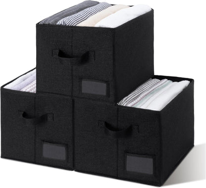 3-Pack Large Fabric Storage Bins with Handles, Collapsible Storage Boxes for Shelves & Closet Organization, Gray