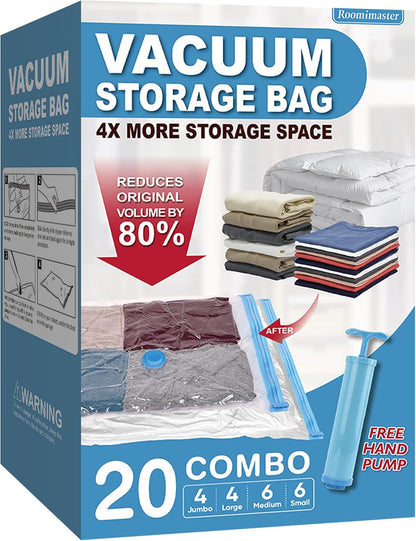 10 Large Vacuum Storage Bags with Hand Pump – Space Saver Bags for Clothes, Blankets, Comforters & Travel Luggage