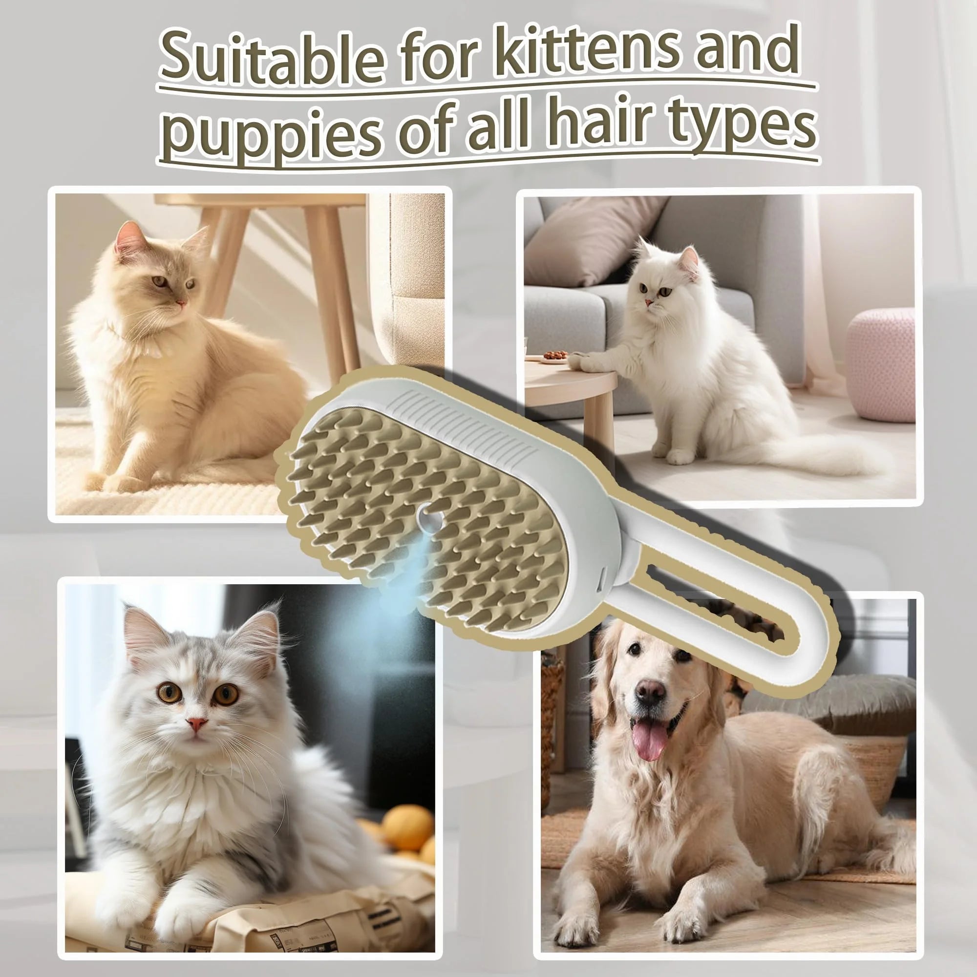 3-in-1 Pet Grooming Steam Brush for Cats & Dogs, Hair Removal Comb with Spray for Long & Short Hair (Gray)