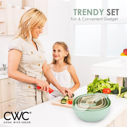  Bowls with Measuring Cups Colander and Sifter Set - Includes Mixing Bowls, Colander, Sifter and Measuring Cups, Mint, 8 Pc Bowl