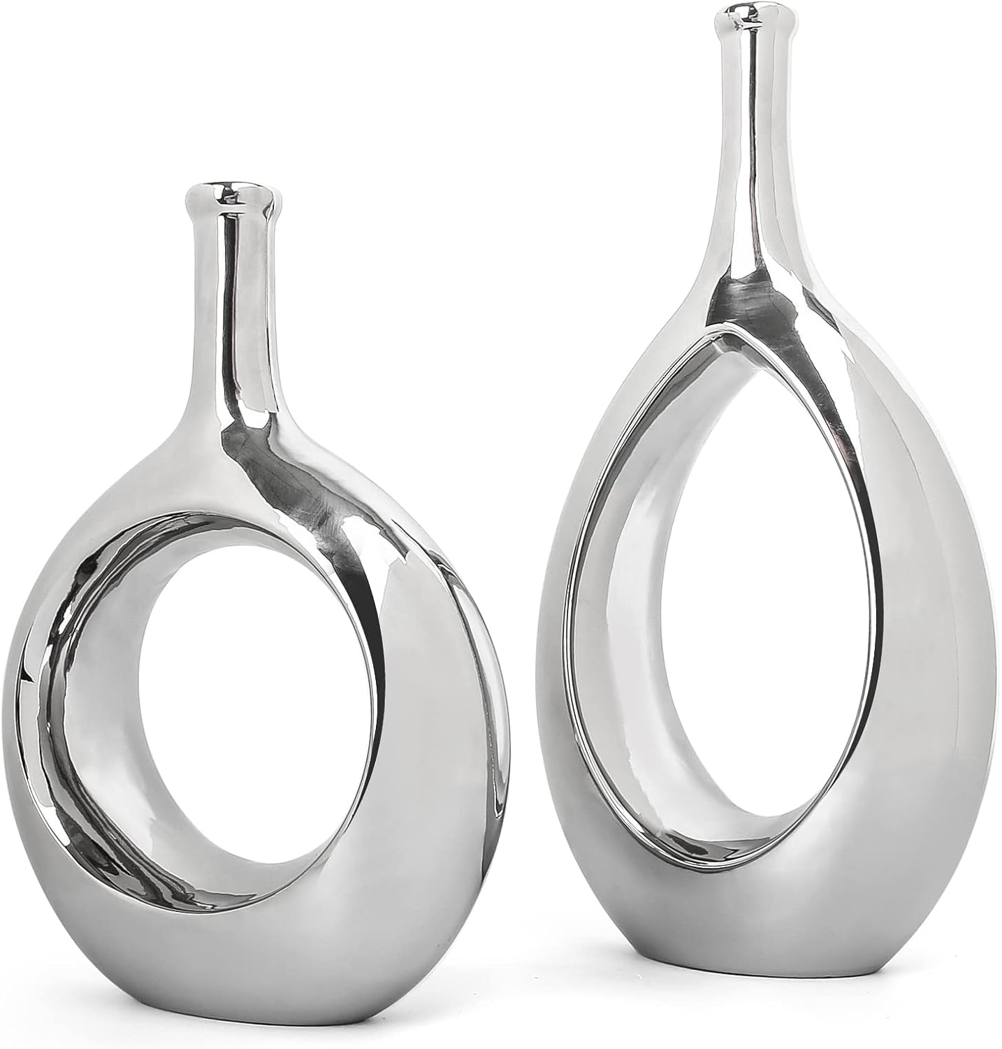 10" White Ceramic Vase for Modern Living Room, Bedroom, Kitchen Decor - Decorative Flower Vase