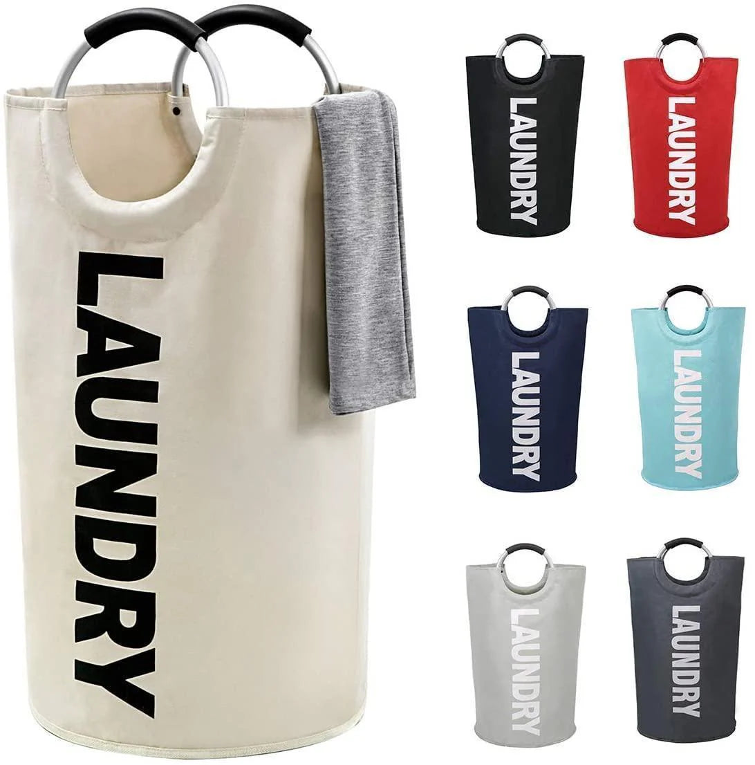 82L Large Laundry Basket Beige Collapsible Hamper with Handles Double Layer Waterproof Fabric Dirty Clothes Basket Foldable Freestanding Bin Laundry