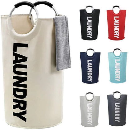 82L Large Laundry Basket Beige Collapsible Hamper with Handles Double Layer Waterproof Fabric Dirty Clothes Basket Foldable Freestanding Bin Laundry