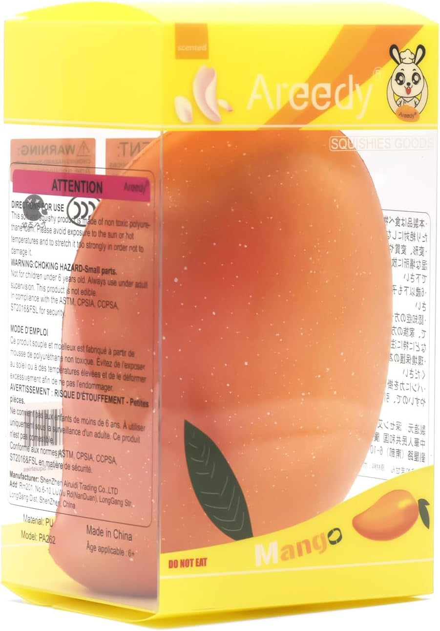 Golden mango squishy toy for fidgeting, collecting, and sensory activities
