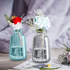 Colorful Glass Bud Vases Set, 3 Pack Small Ribbed Vase, Vintage Vases for Table Decorations, Wedding, Party, Receptions, Home Decor