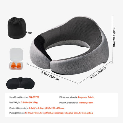 Casy Nest  Dual-Layer 3D Travel Neck Pillow – 360° Adjustable Memory Foam with Eye Cover, Noise Blockers & Carry Pouch