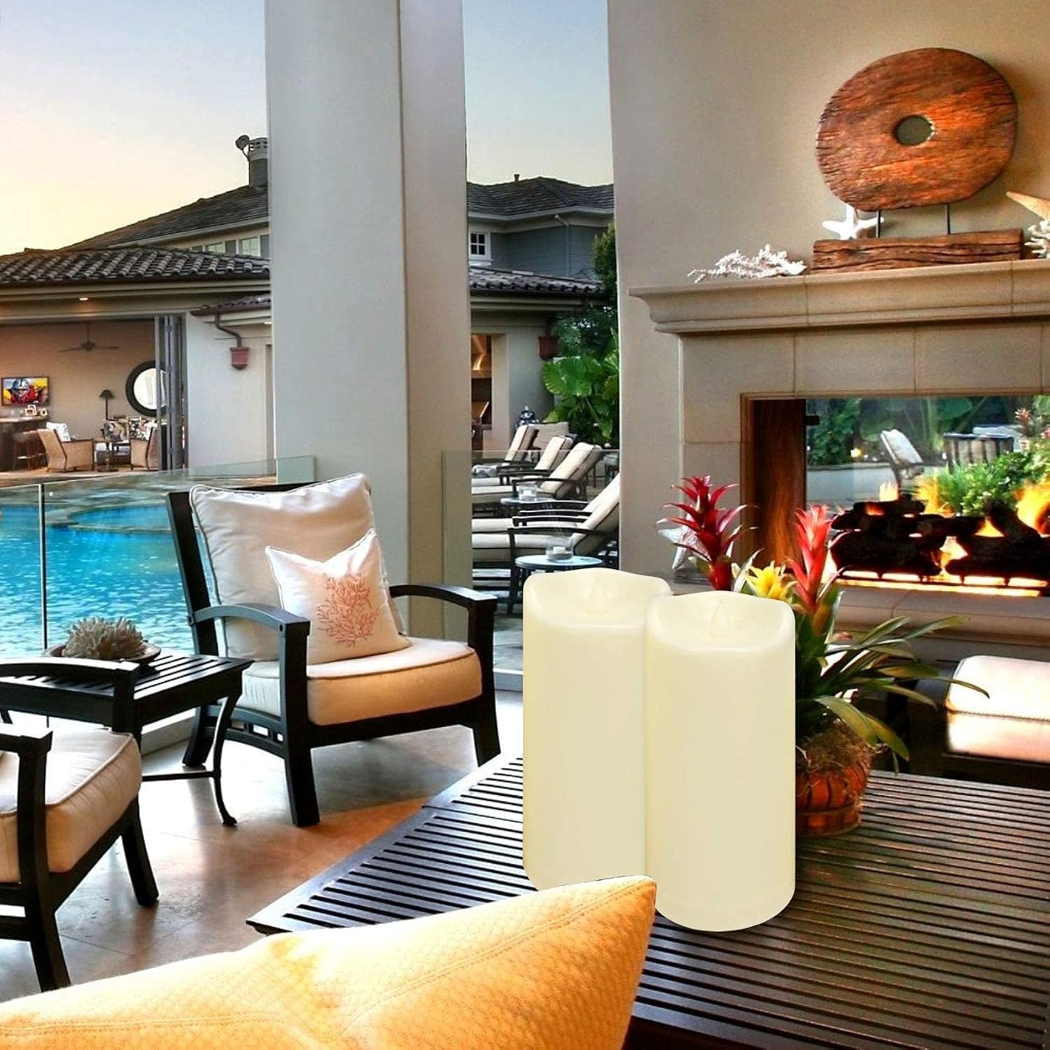 2-Pack Large Waterproof Flameless LED Pillar Candles, 4"x8", Battery Operated with Remote & Timer, Flickering Electric Candles for Outdoor & Indoor Decor