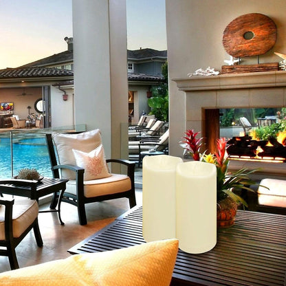 2-Pack Large Waterproof Flameless LED Pillar Candles, 4"x8", Battery Operated with Remote & Timer, Flickering Electric Candles for Outdoor & Indoor Decor