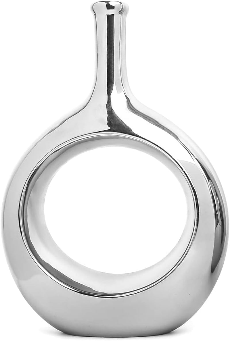 10" White Ceramic Vase for Modern Living Room, Bedroom, Kitchen Decor - Decorative Flower Vase