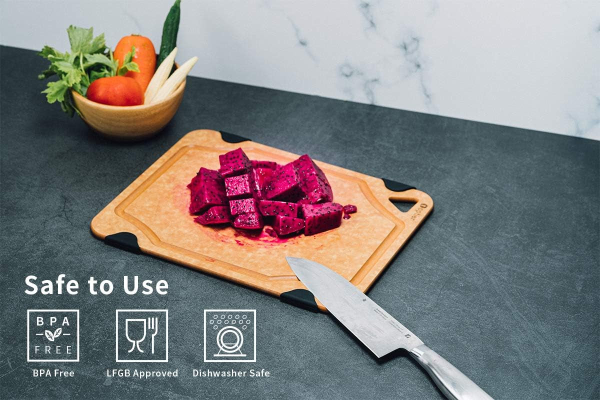 Small Eco-Friendly Wood Fiber Cutting Board, Non-Slip, Dishwasher Safe, Juice Grooves, BPA-Free, 11.5" x 9.25", Natural Slate