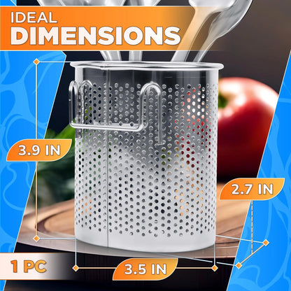 Perforated Stainless Steel Chopstick Holder – Drying Basket for Chopsticks & Utensils Compact Oval Design with Hook for Kitchen Organization Easy Storage and Utensil Drying Sturdy & Dishwasher Safe