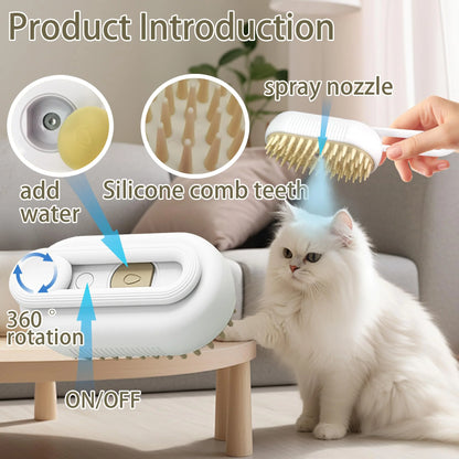 3-in-1 Pet Grooming Steam Brush for Cats & Dogs, Hair Removal Comb with Spray for Long & Short Hair (Gray)