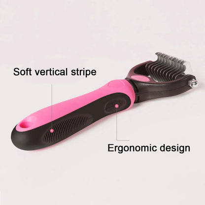 Double-Sided Pet Grooming Brush, Shedding & Dematting Undercoat Rake for Cats & Dogs, Extra Wide (Pink)