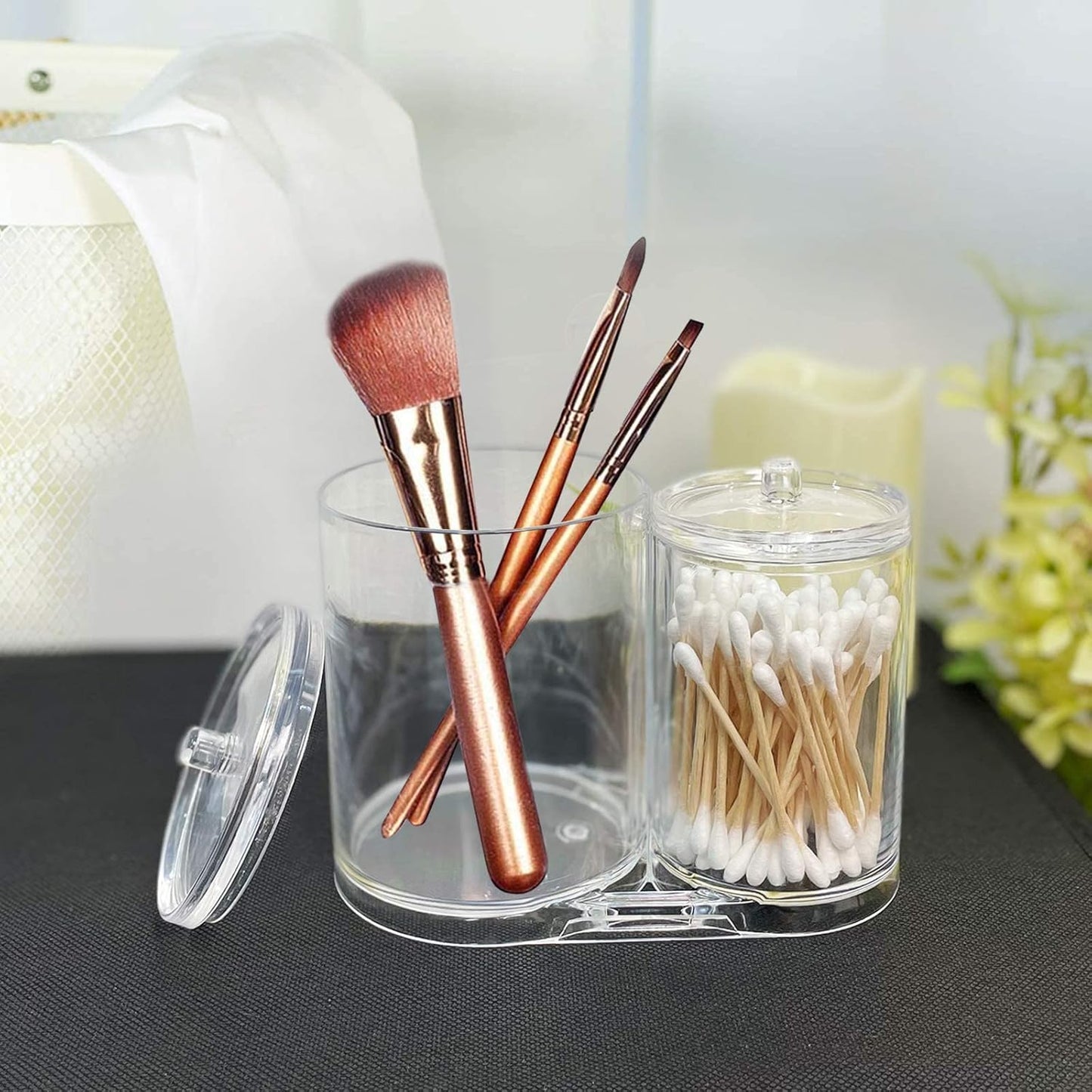 2-Pack Clear Plastic Qtip & Cotton Ball Holder Jars with Lids, Bathroom Storage Canisters (20oz & 10oz)