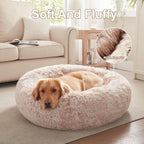 Donut Dog Bed for All Dogs Calming Plush Washable Round Bed 