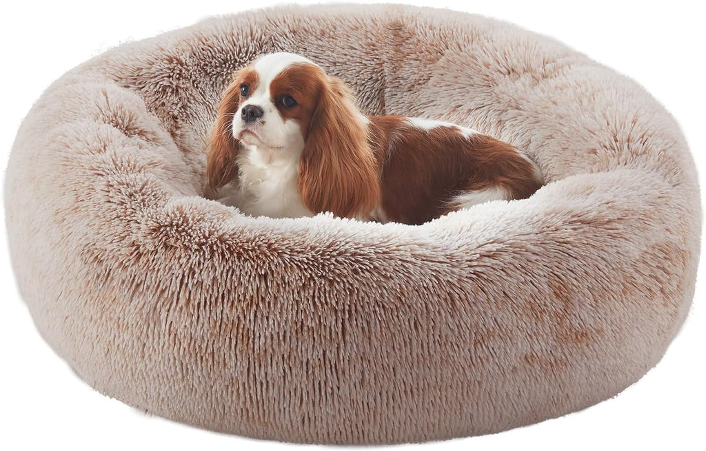 Donut Dog Bed for All Dogs Calming Plush Washable Round Bed 