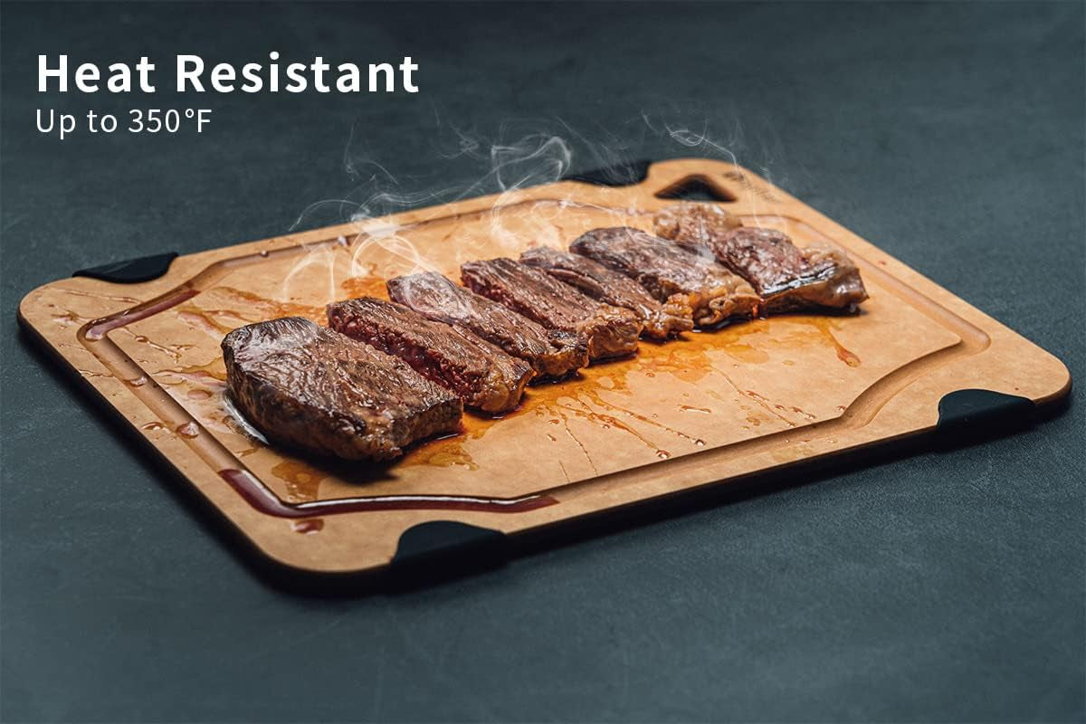 Small Eco-Friendly Wood Fiber Cutting Board, Non-Slip, Dishwasher Safe, Juice Grooves, BPA-Free, 11.5" x 9.25", Natural Slate