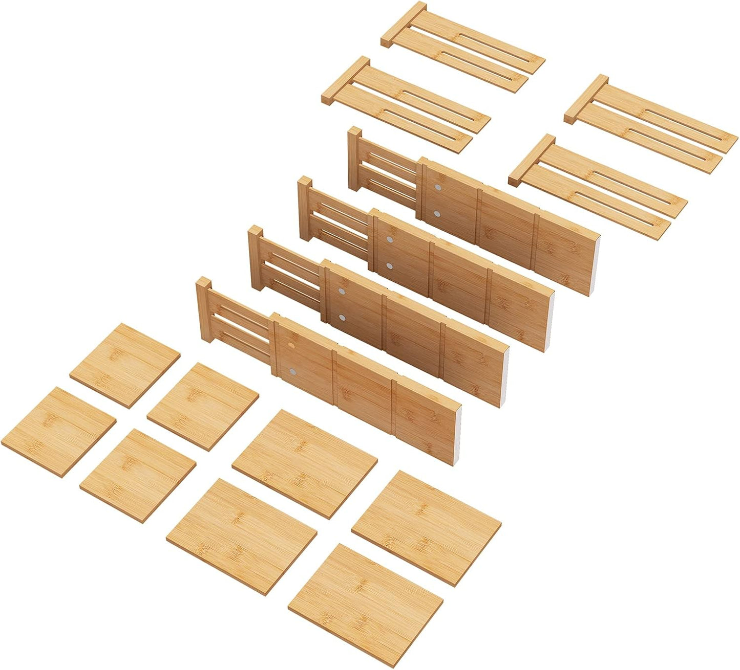 4.4" High Drawer Dividers with Inserts, Bamboo Drawer Dividers for Clothes, Expandable from 12-17.5", Adjustable Drawer Organizer for Bedroom, Kitchen & Office, 4 Dividers with 8 Insert.