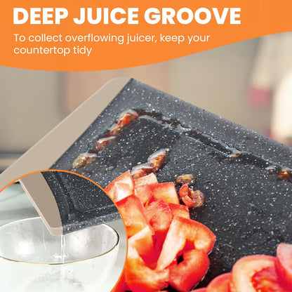 3-Pack Extra Large Plastic Cutting Boards with Juice Grooves & Easy-Grip Handles, Dishwasher Safe, Almond Gray