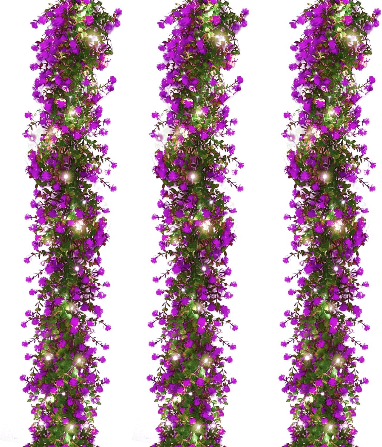 3-Pack Black Artificial Eucalyptus Garland with Flowers, Halloween & Fall Party Decor, Fake Floral Greenery for Wall Backdrop