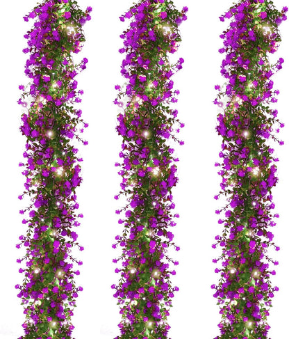 3-Pack Black Artificial Eucalyptus Garland with Flowers, Halloween & Fall Party Decor, Fake Floral Greenery for Wall Backdrop