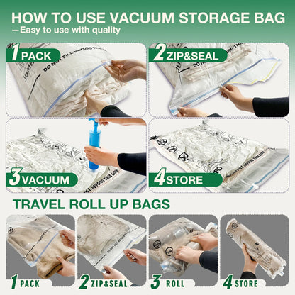 Transparent Vacuum Storage Bags, 20 Pack, Space Saver for Comforters, Blankets, Clothes, Hand Pump Included