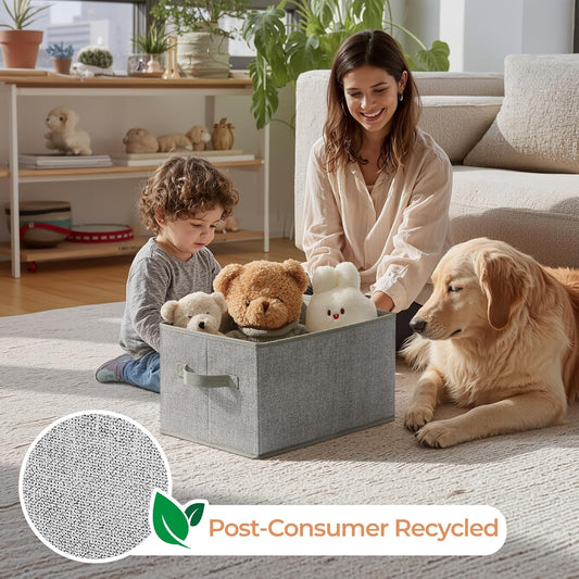 3-Pack Large Fabric Storage Bins with Handles, Collapsible Storage Boxes for Shelves & Closet Organization, Gray