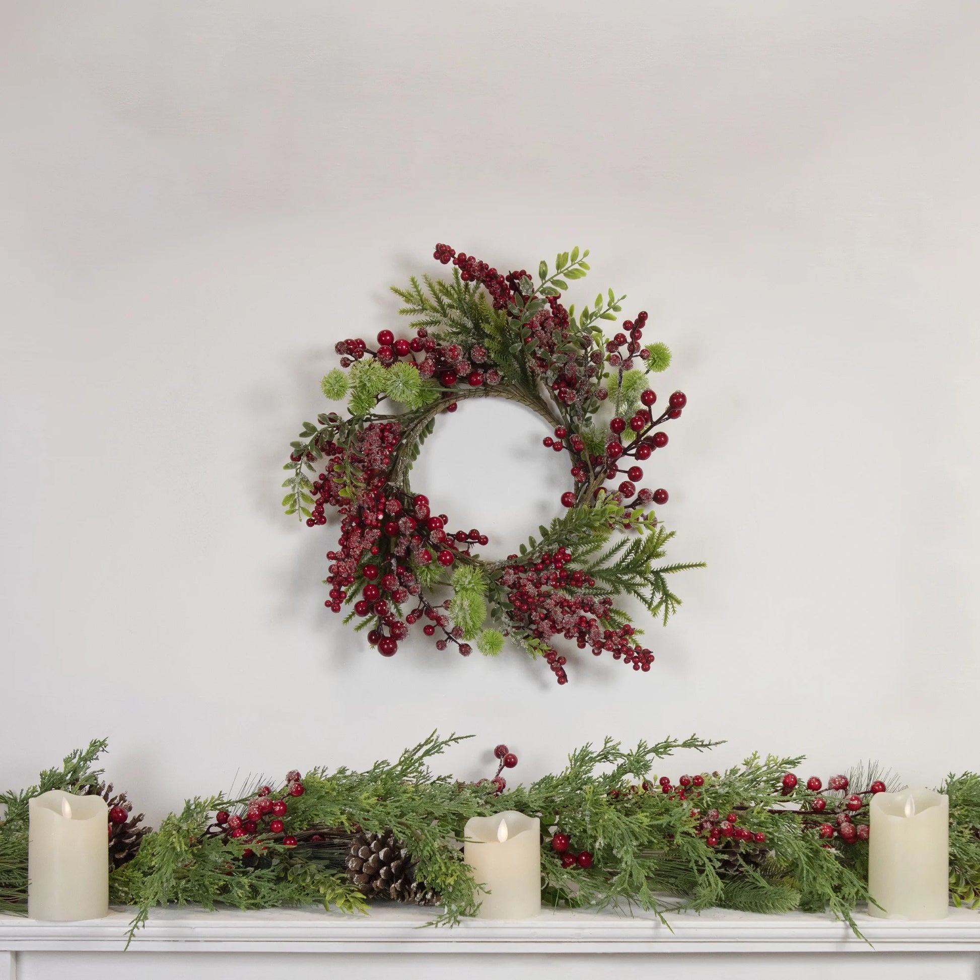 Frosted Berry and Pine Artificial Christmas Wreath - 16" - Unlit
