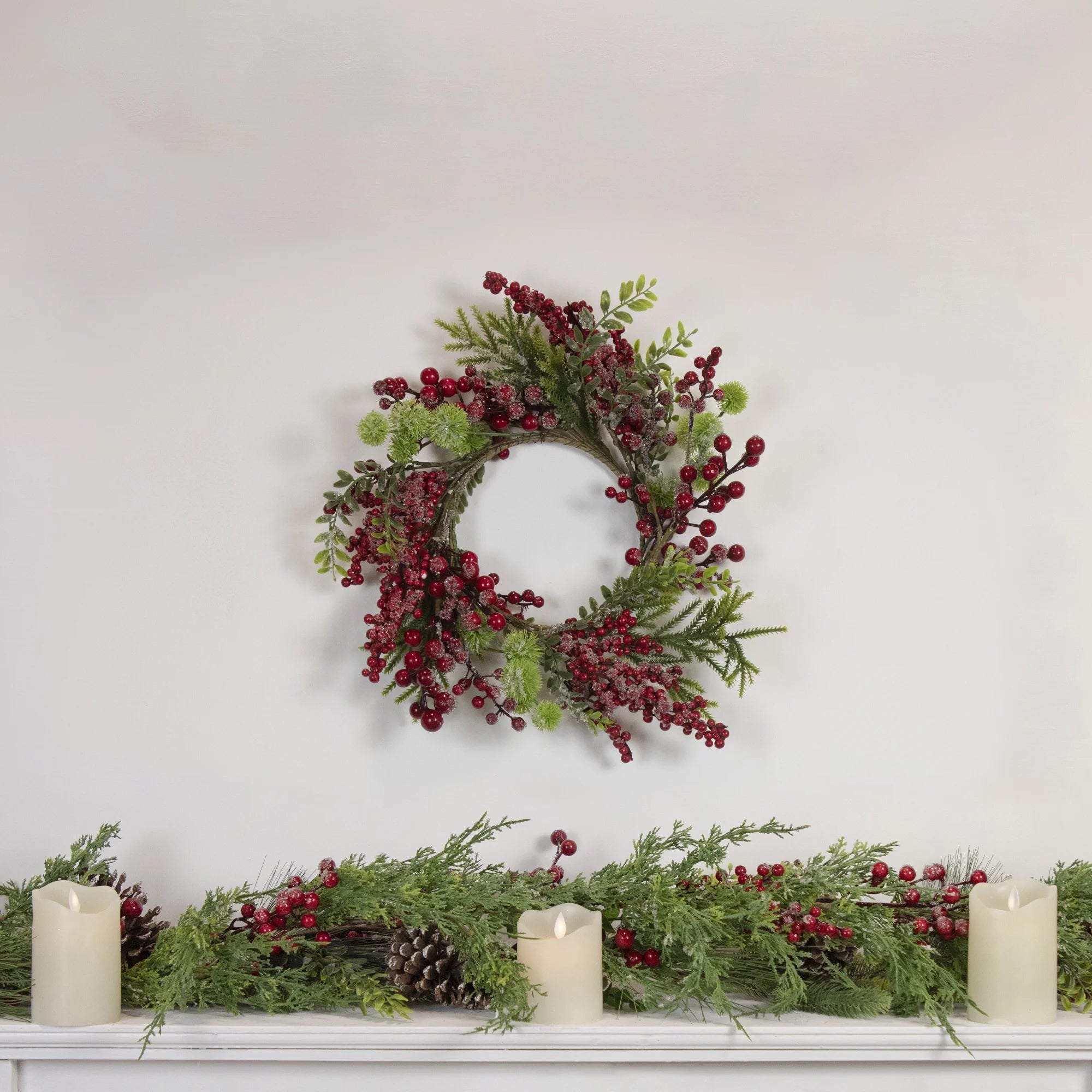 Frosted Berry and Pine Artificial Christmas Wreath - 16" - Unlit