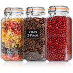 3-Pack 78oz Glass Jars with Airtight Lids, Large Clear Food Storage Canisters with Labels for Flour, Sugar, Pasta, Coffee & Cereals