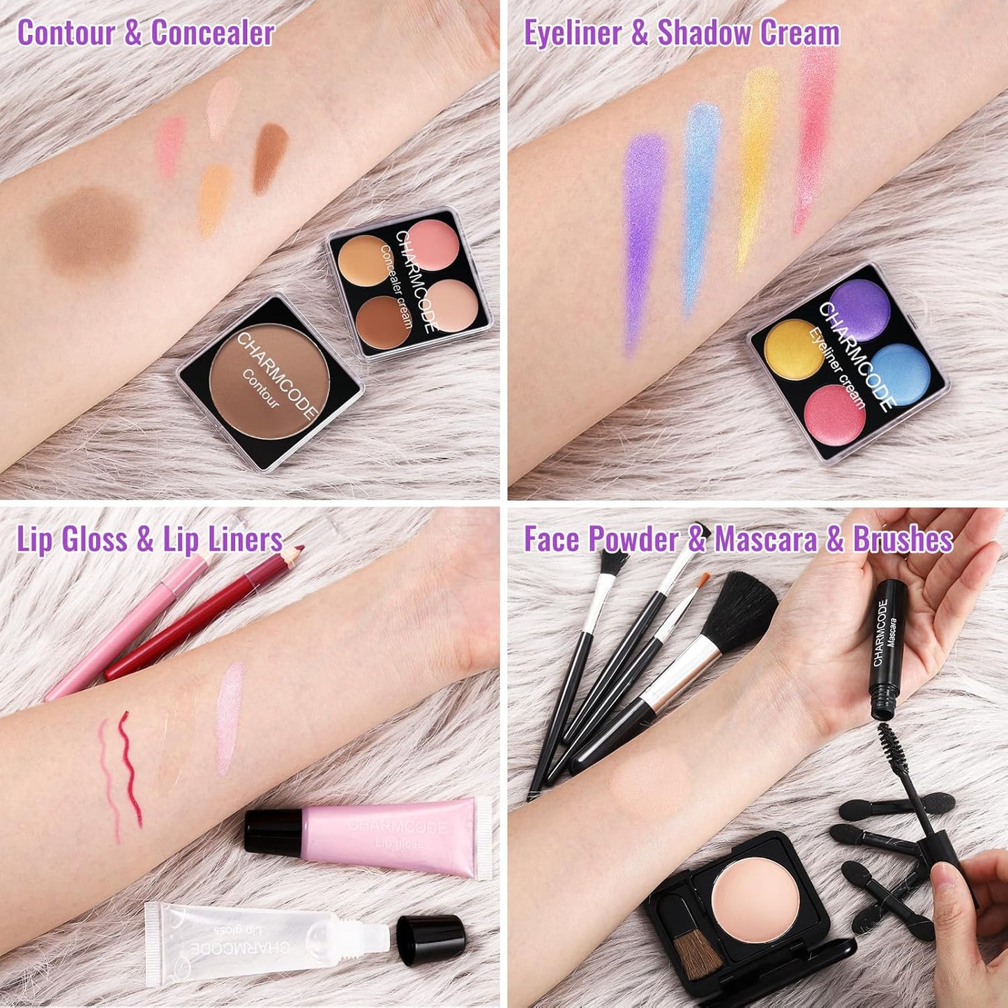 Makeup Kit for Teen Girls & Women, Full Beauty Train Case with Starter Cosmetic Set – Eyeshadow, Lip Gloss, Blush, Highlighter, Brushes & More (Purple)