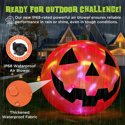 Giant illuminated pumpkin decoration for Halloween lawn display