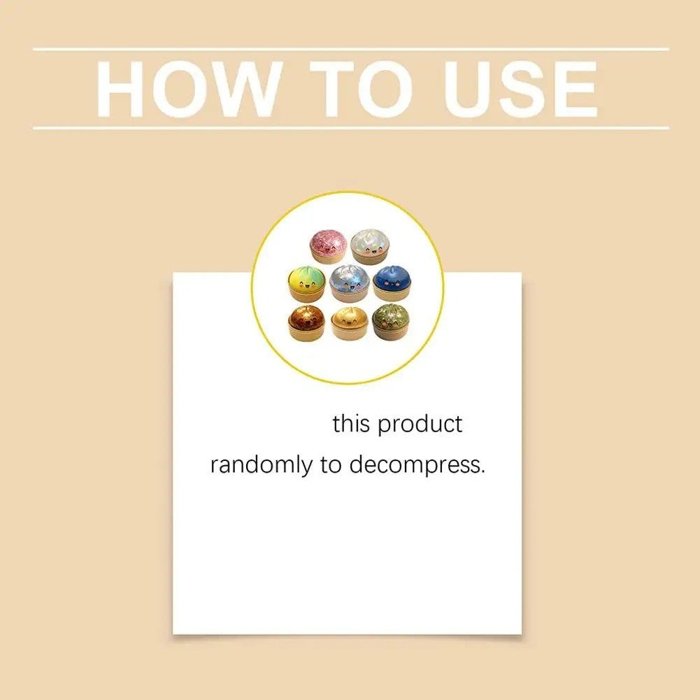 Soft TPR dumpling squishy with decorative steamer-style PP base