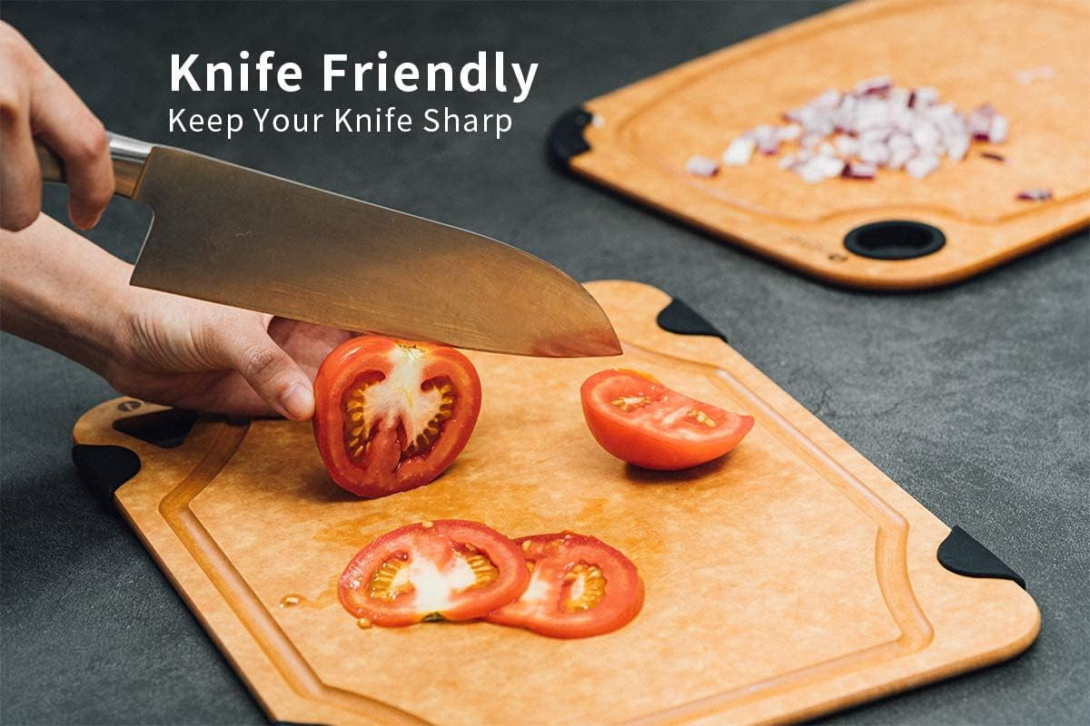 Small Eco-Friendly Wood Fiber Cutting Board, Non-Slip, Dishwasher Safe, Juice Grooves, BPA-Free, 11.5" x 9.25", Natural Slate