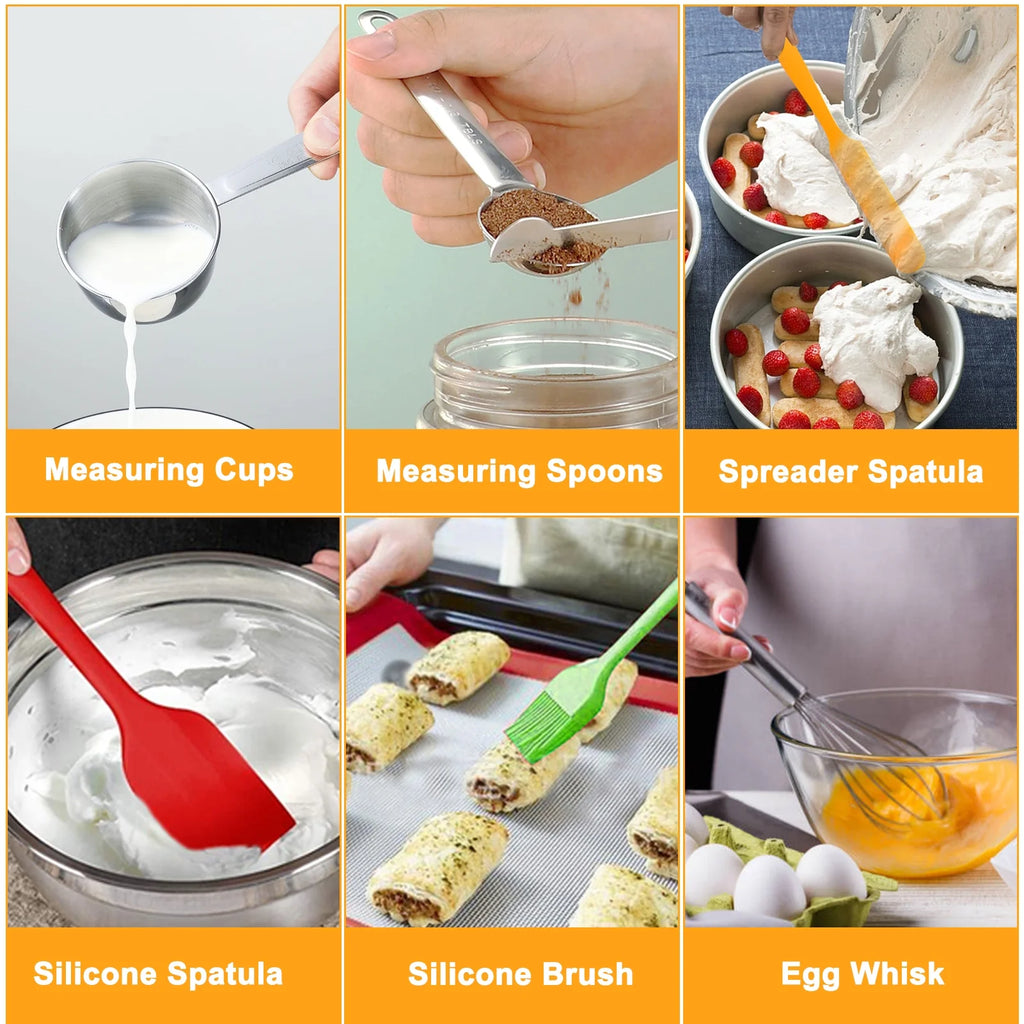 Mixing Bowls with Lids Set, 23 Pcs Kitchen Utensils Stainless Steel Nesting Bowls, Measuring Cups Spoons, 12 Reusable Silicone Stretch Lids Non-Slip Mat Egg Whisk for Baking Cooking by
