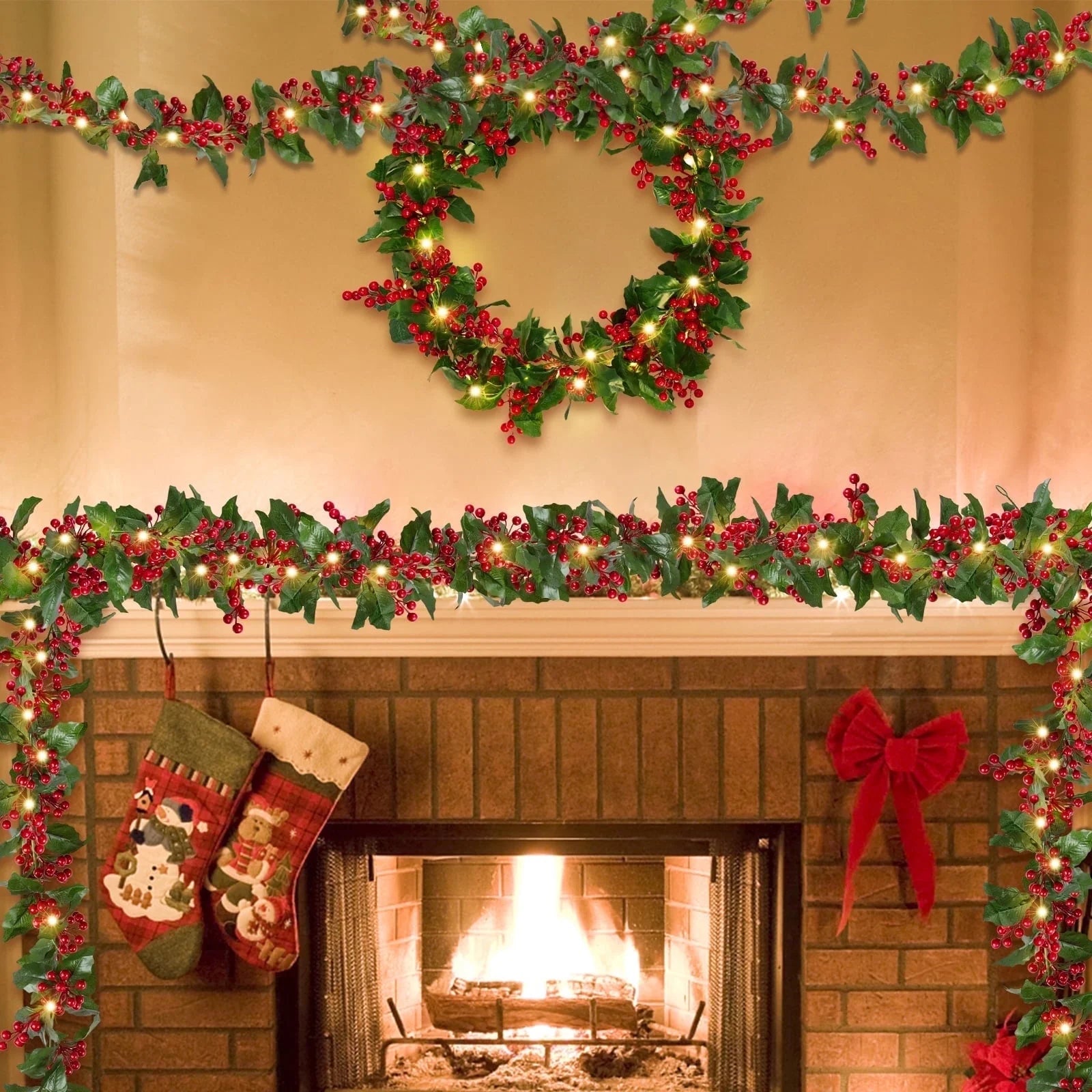 5.9FT Artificial Christmas Garland with Lights – Indoor & Outdoor Xmas Home Table Decor