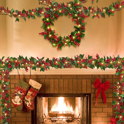 5.9FT Artificial Christmas Garland with Lights – Indoor & Outdoor Xmas Home Table Decor