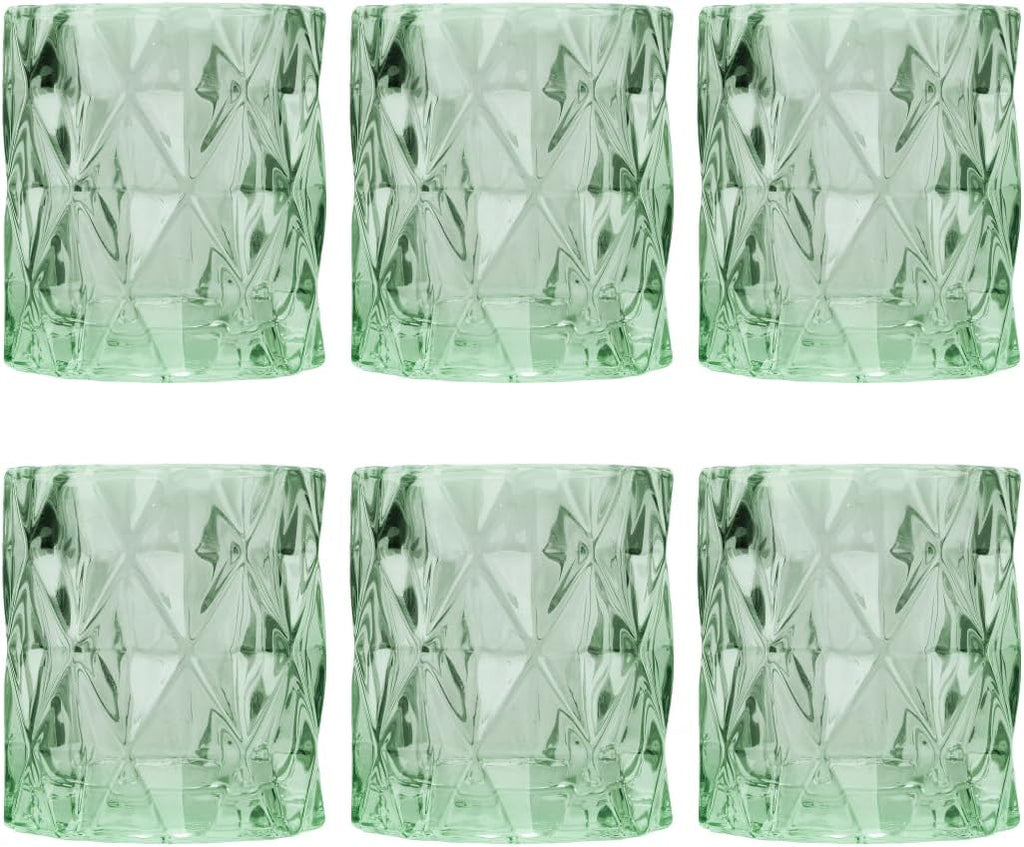 Set of 6 Red Glass Votive Candle Holders, 3" Tall Multifaceted Tealight Holders for Valentine's & Galentine's Day Decor