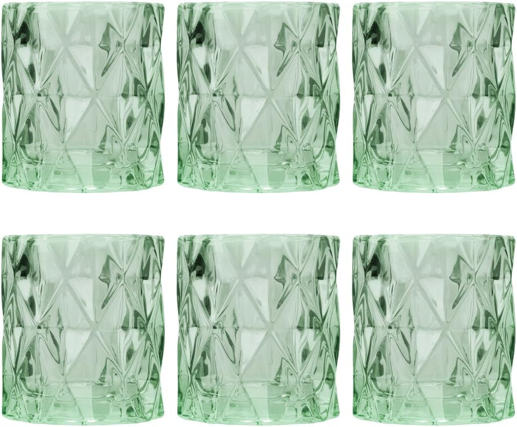 Set of 6 Red Glass Votive Candle Holders, 3" Tall Multifaceted Tealight Holders for Valentine's & Galentine's Day Decor