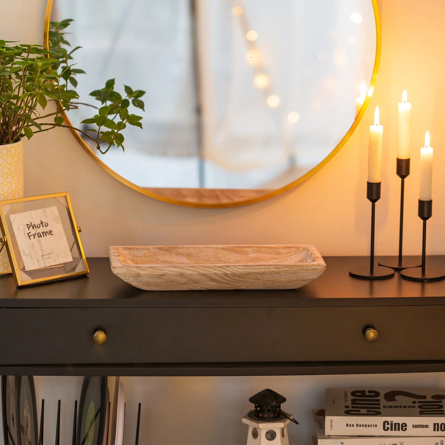 Decorative Wooden Dough Bowl，Farmhouse Wood Key Bowls Tray for Home Decor Table Centerpieces Kitchen Dining Room