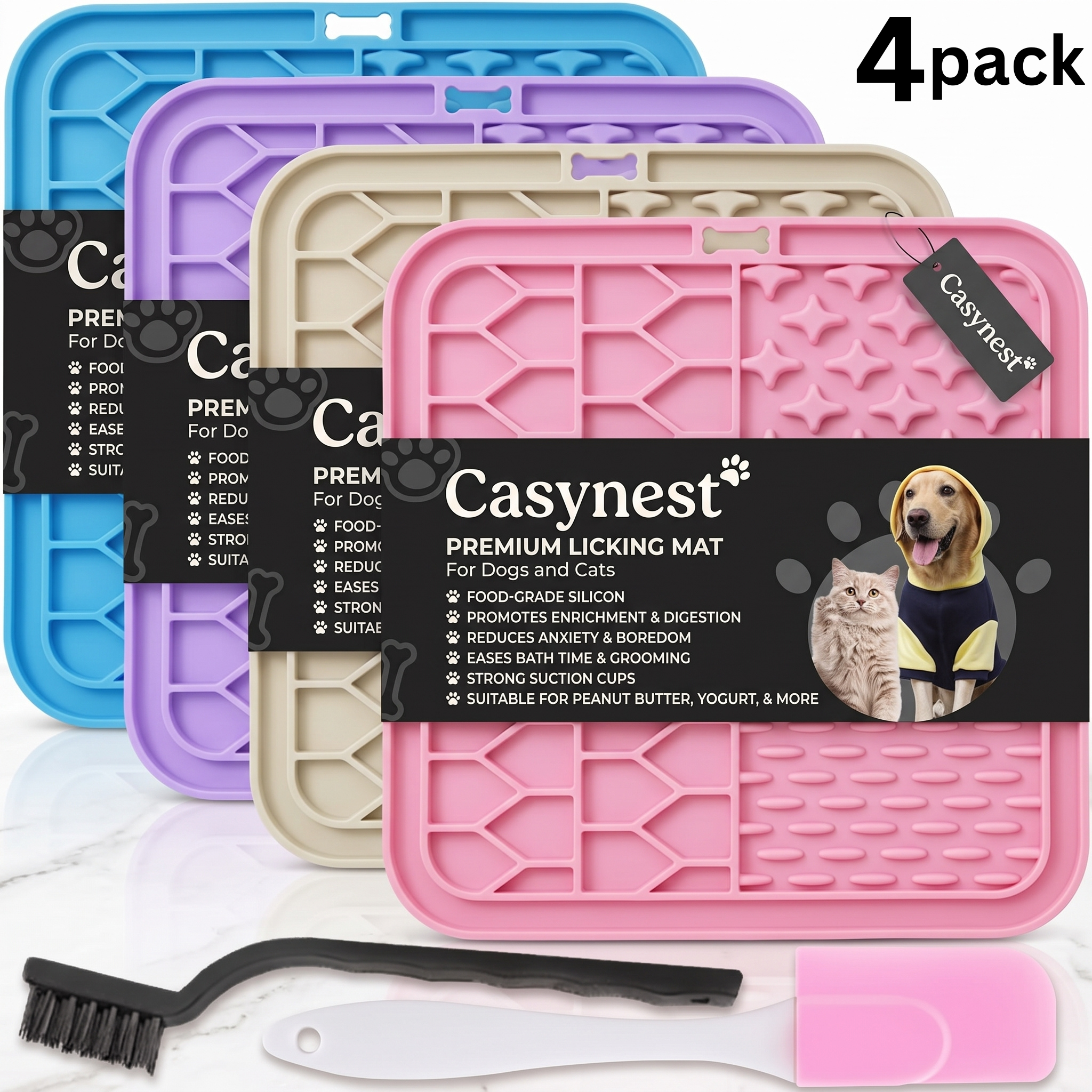 4-pack lick mat set for dogs and cats