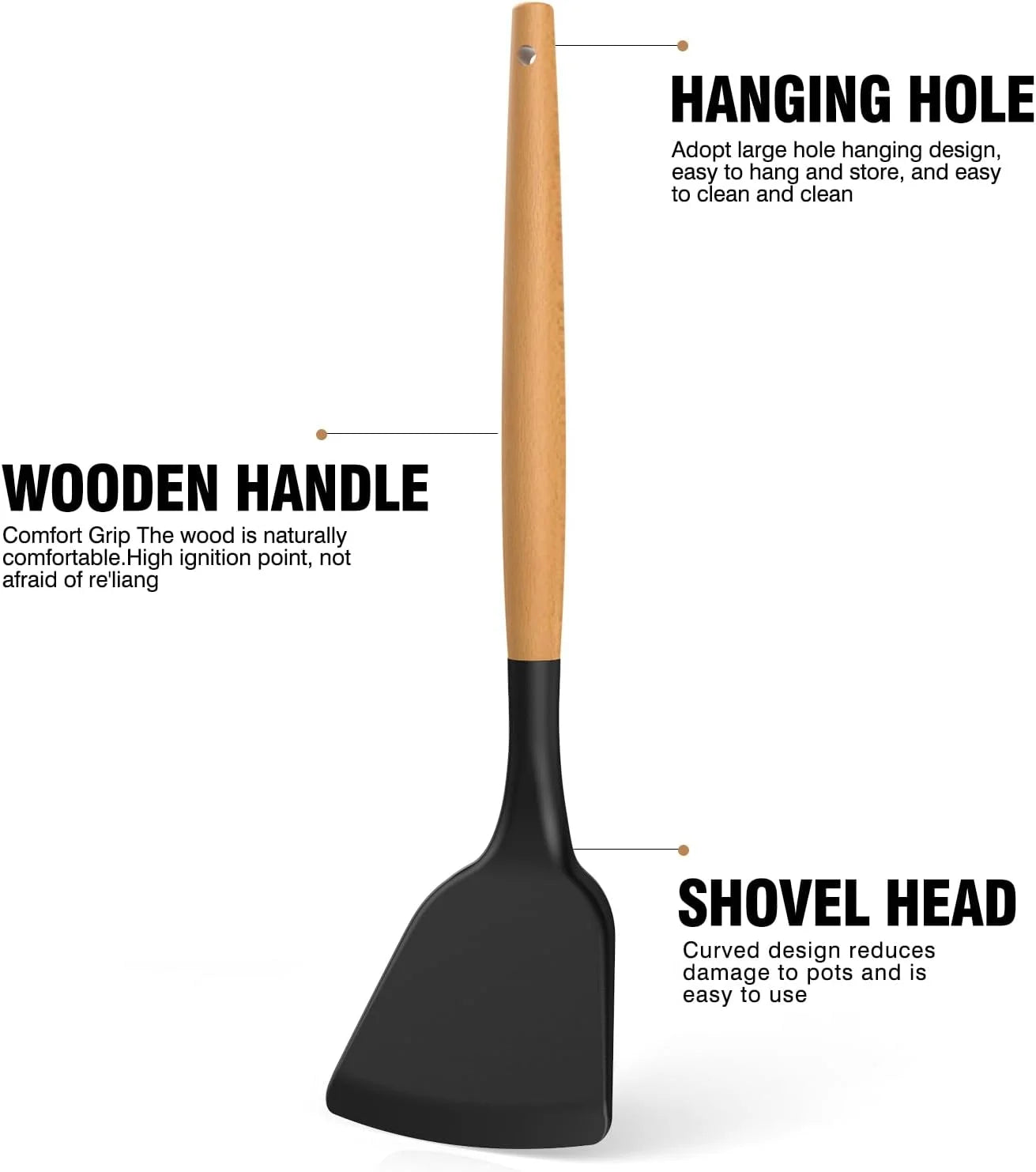 Silicone Cooking Utensil Set with Wooden Handles, Heat Resistant up to 446°F, BPA-Free Kitchen Tools with Holder for Non-Stick Cookware (Black)