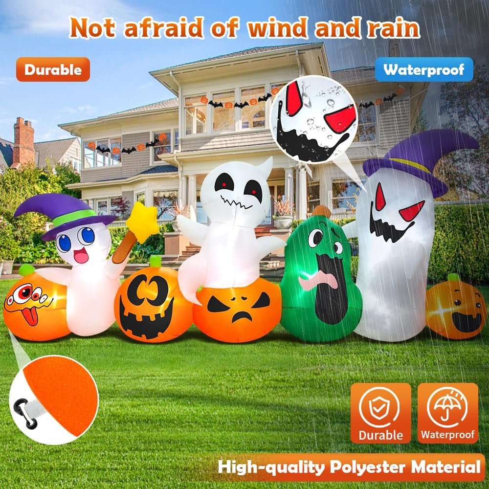 Outdoor Halloween inflatable ghost with glowing pumpkin and LED lights