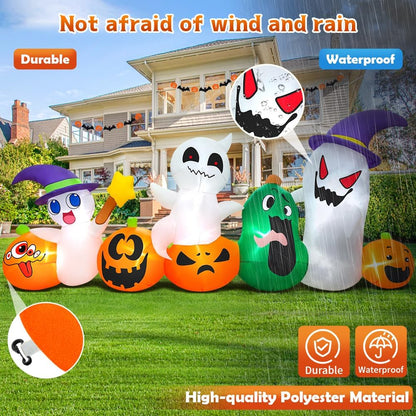 Outdoor Halloween inflatable ghost with glowing pumpkin and LED lights