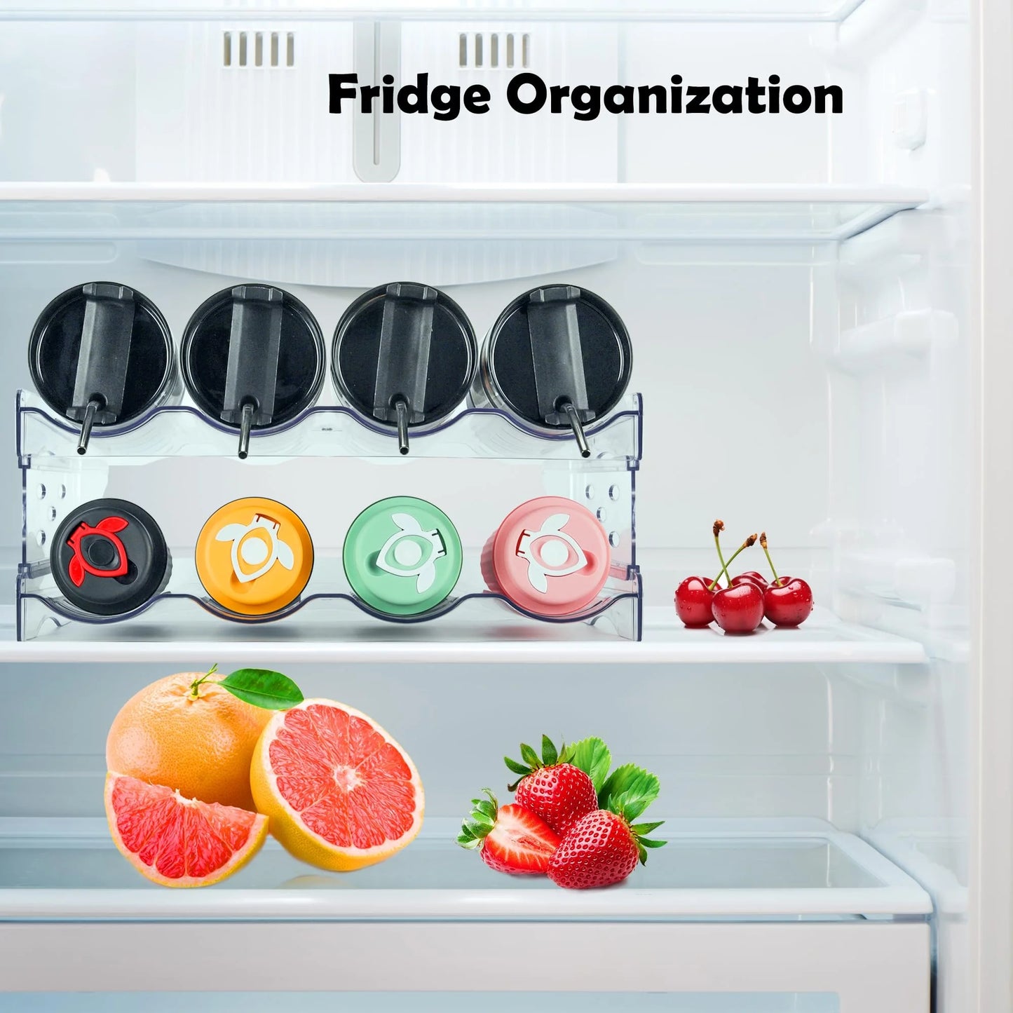 4-Pack Stackable Water Bottle Organizer, Plastic Cabinet & Fridge Storage Rack, Holds 16 Bottles, Kitchen & Pantry Cup Holder