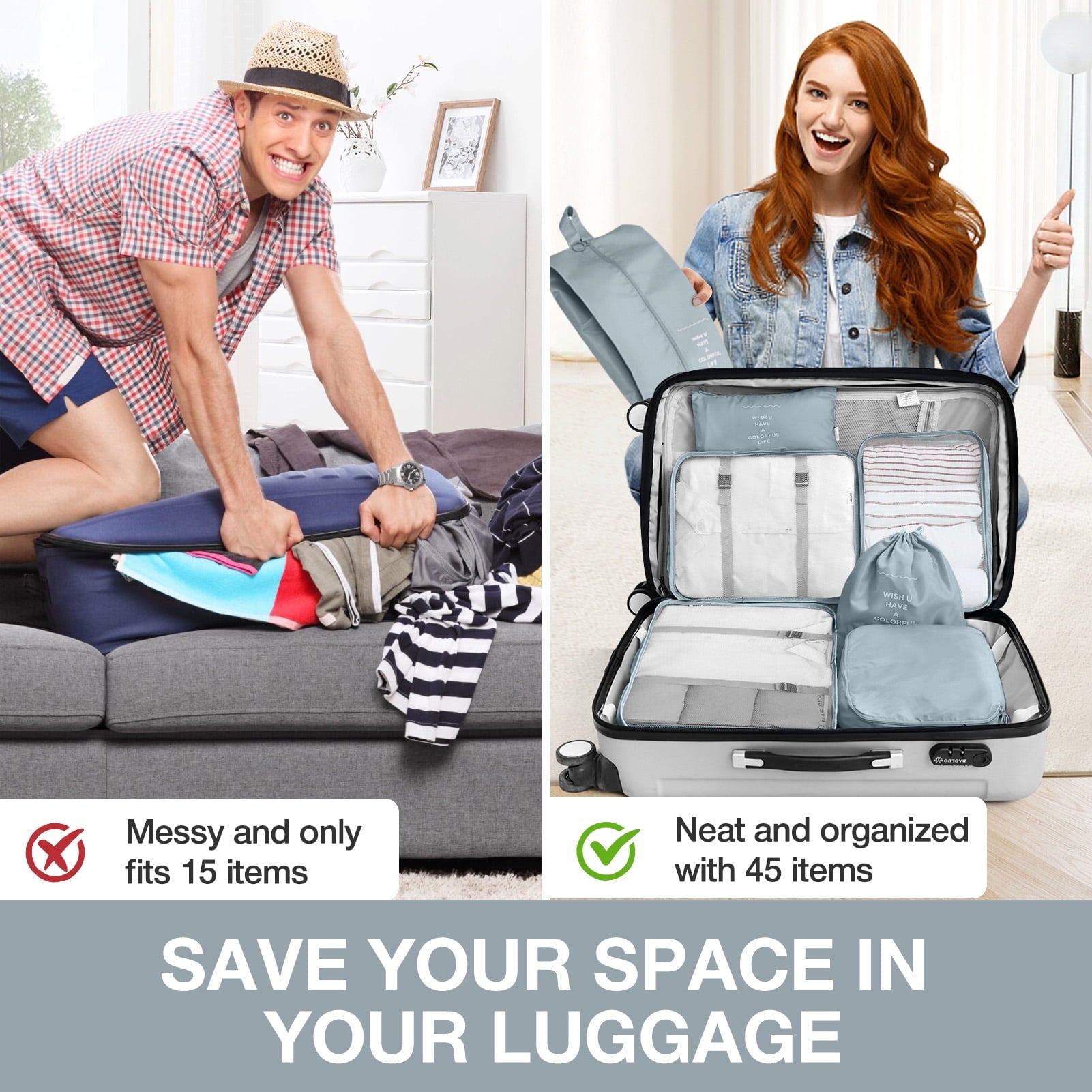 8Pcs Packing Cubes for Luggage , Suitcase Organizer Bags Set Packing Cubes for Travel Luggage 